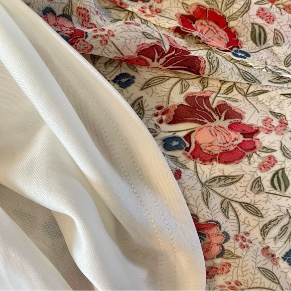 Nasty Gal Bohemian, Off-White & Pink, Long-Sleeved, Flowy, Floral, V-Neck Dress - Picture 13 of 16